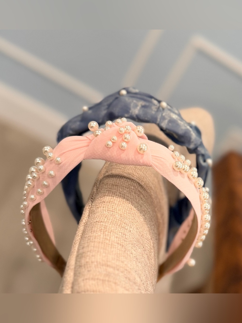 Pearl Embellished Knotted Headband Set Pink & Navy Boutique Hair Accessories - Picture 4 of 10